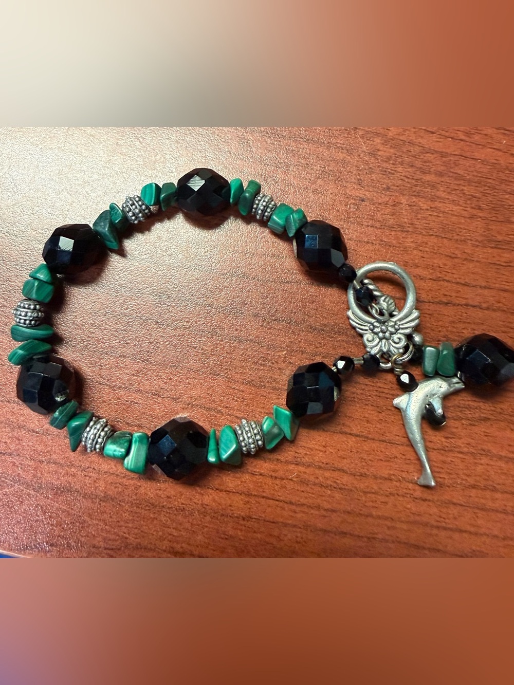 Handcrafted Malachite & Black Beads Bracelet